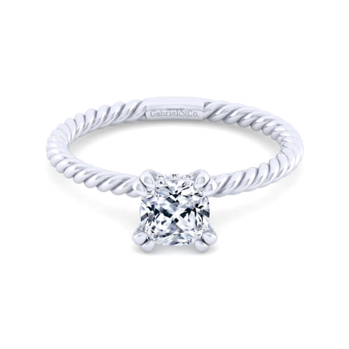 14K White Gold Cushion Cut Diamond Engagement Ring