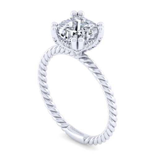 14K White Gold Cushion Cut Diamond Engagement Ring