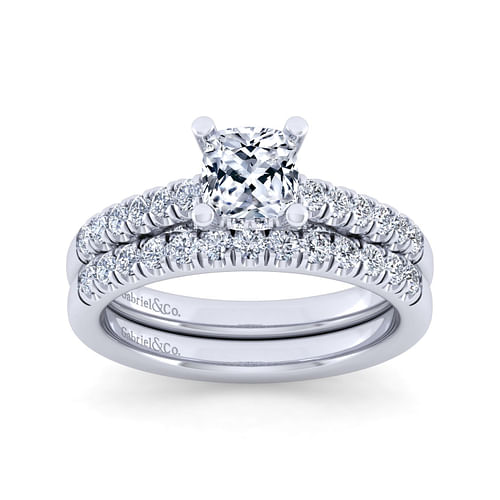 14K White Gold Cushion Cut Diamond Engagement Ring