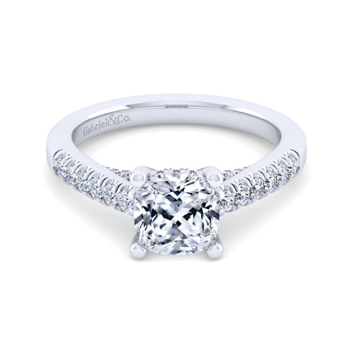 14K White Gold Cushion Cut Diamond Engagement Ring