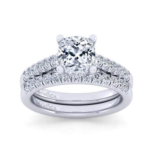 14K White Gold Cushion Cut Diamond Engagement Ring