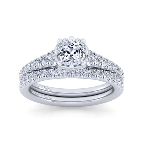 14K White Gold Cushion Cut Diamond Engagement Ring