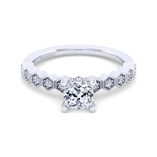14K White Gold Cushion Cut Diamond Engagement Ring