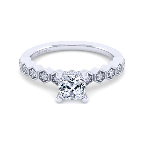 Gabriel - 14K White Gold Cushion Cut Diamond Engagement Ring