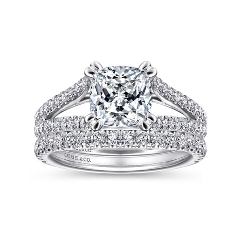 14K White Gold Cushion Cut Diamond Engagement Ring