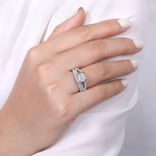 14K White Gold Cushion Cut Diamond Engagement Ring