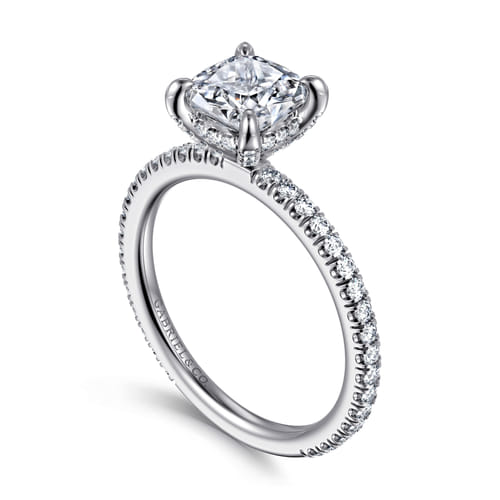 14K White Gold Cushion Cut Diamond Engagement Ring