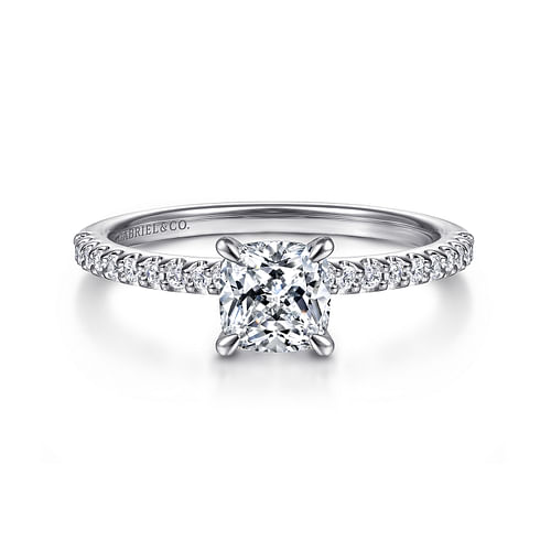 14K White Gold Cushion Cut Diamond Engagement Ring