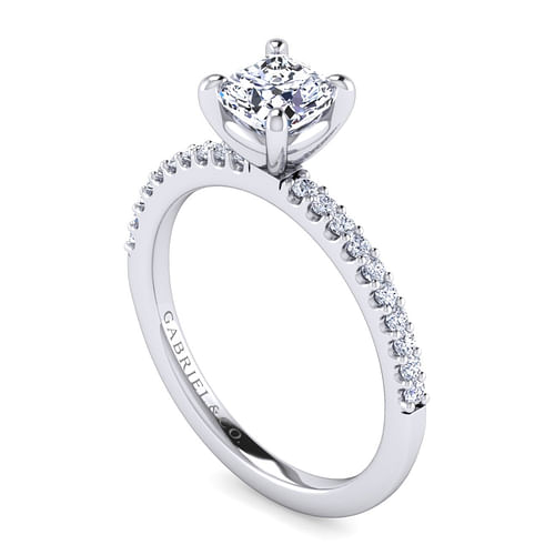 14K White Gold Cushion Cut Diamond Engagement Ring