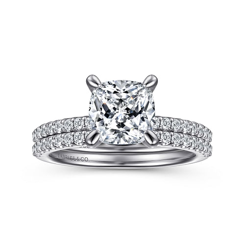 14K White Gold Cushion Cut Diamond Engagement Ring