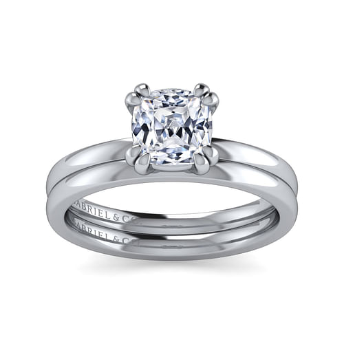 14K White Gold Cushion Cut Diamond Engagement Ring