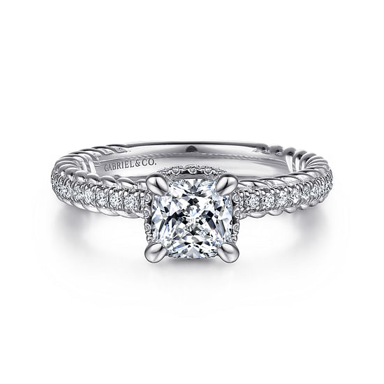 Gabriel - 14K White Gold Cushion Cut Diamond Engagement Ring