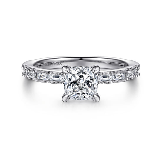 Gabriel - 14K White Gold Cushion Cut Diamond Engagement Ring