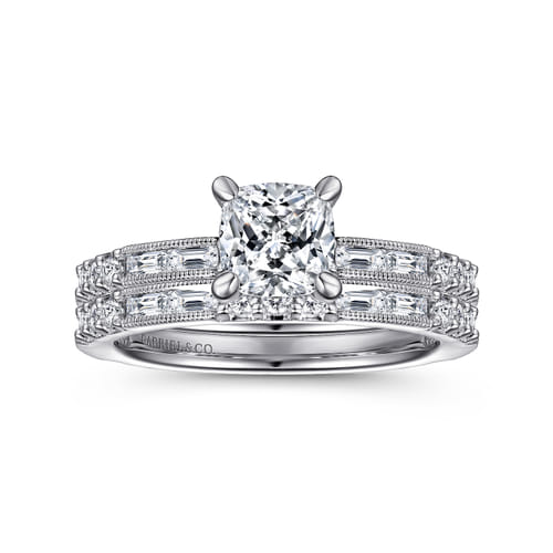 14K White Gold Cushion Cut Diamond Engagement Ring