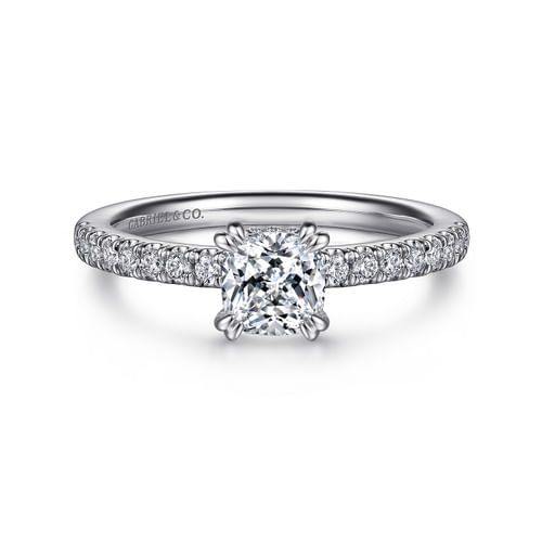14K White Gold Cushion Cut Diamond Engagement Ring