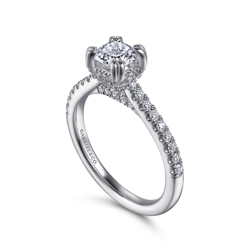 14K White Gold Cushion Cut Diamond Engagement Ring