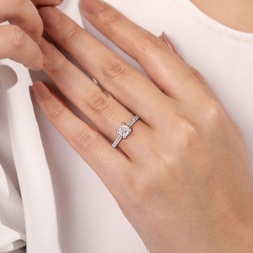 14K White Gold Cushion Cut Diamond Engagement Ring