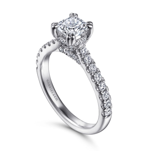 14K White Gold Cushion Cut Diamond Engagement Ring