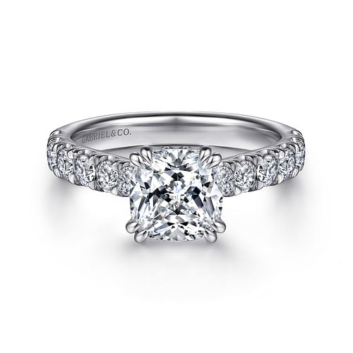 14K White Gold Cushion Cut Diamond Engagement Ring