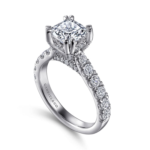 14K White Gold Cushion Cut Diamond Engagement Ring