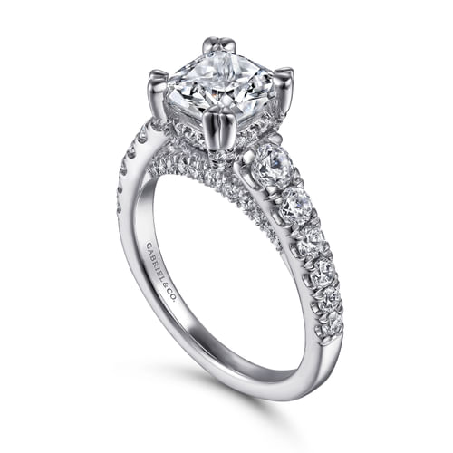 14K White Gold Cushion Cut Diamond Engagement Ring
