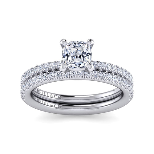14K White Gold Cushion Cut Diamond Engagement Ring