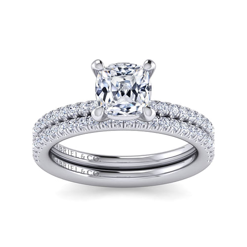 14K White Gold Cushion Cut Diamond Engagement Ring