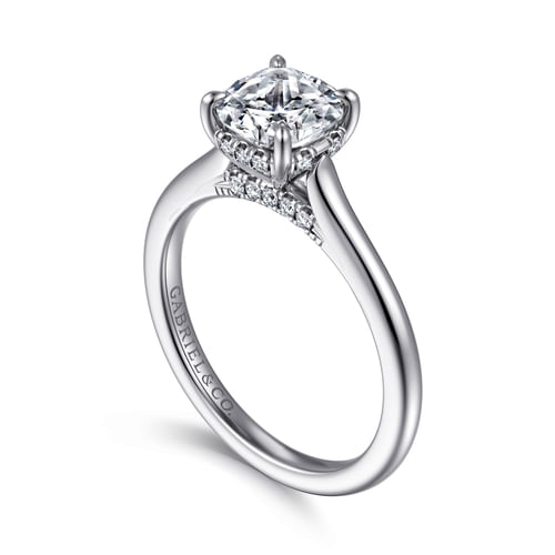 14K White Gold Cushion Cut Diamond Engagement Ring