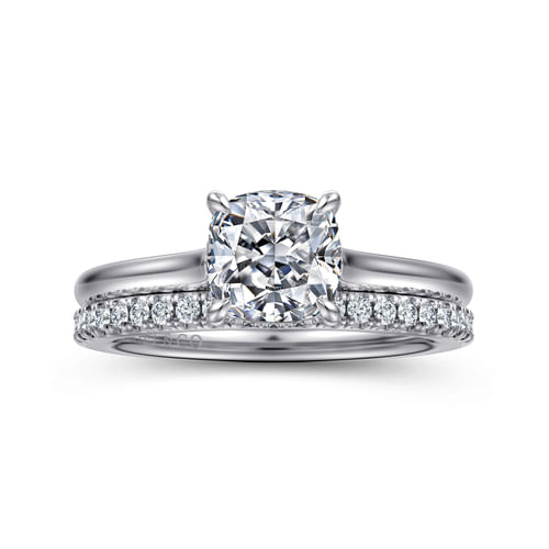14K White Gold Cushion Cut Diamond Engagement Ring