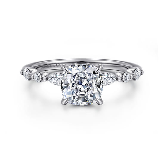 14K White Gold Cushion Cut Diamond Engagement Ring