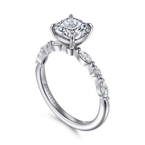 14K White Gold Cushion Cut Diamond Engagement Ring