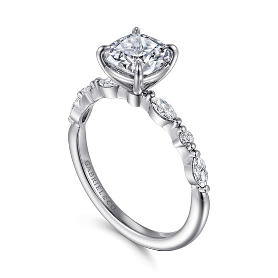 14K White Gold Cushion Cut Diamond Engagement Ring angle 3