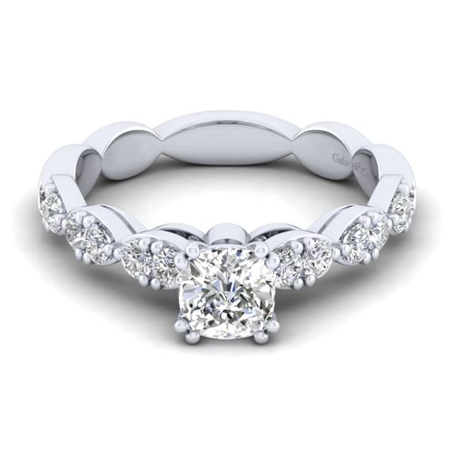 14K White Gold Cushion Cut Diamond Engagement Ring