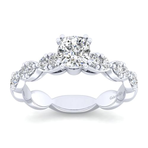 14K White Gold Cushion Cut Diamond Engagement Ring