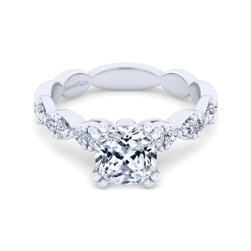 14K White Gold Cushion Cut Diamond Engagement Ring
