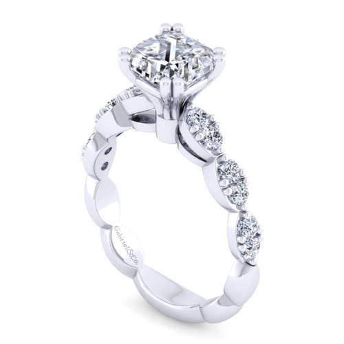 14K White Gold Cushion Cut Diamond Engagement Ring