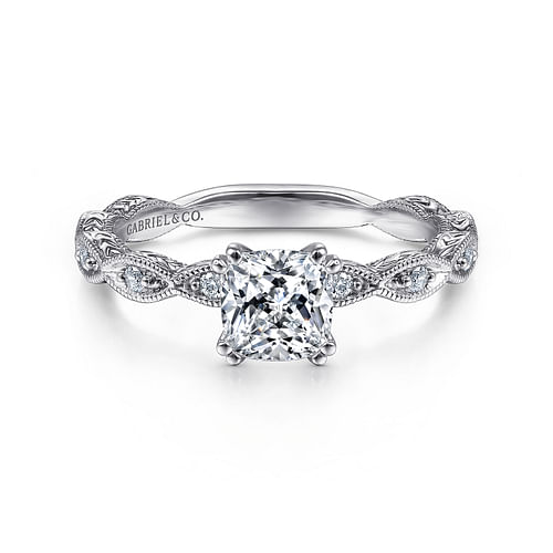 14K White Gold Cushion Cut Diamond Engagement Ring