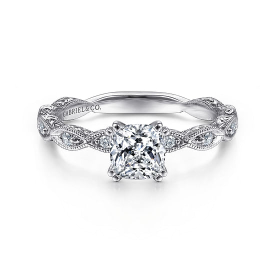 Gabriel - 14K White Gold Cushion Cut Diamond Engagement Ring