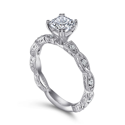 14K White Gold Cushion Cut Diamond Engagement Ring