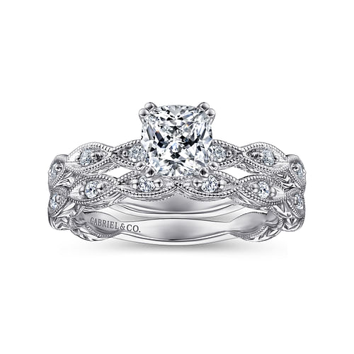 14K White Gold Cushion Cut Diamond Engagement Ring