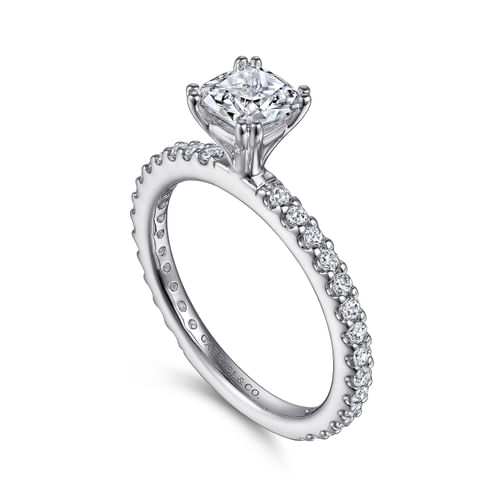 14K White Gold Cushion Cut Diamond Engagement Ring