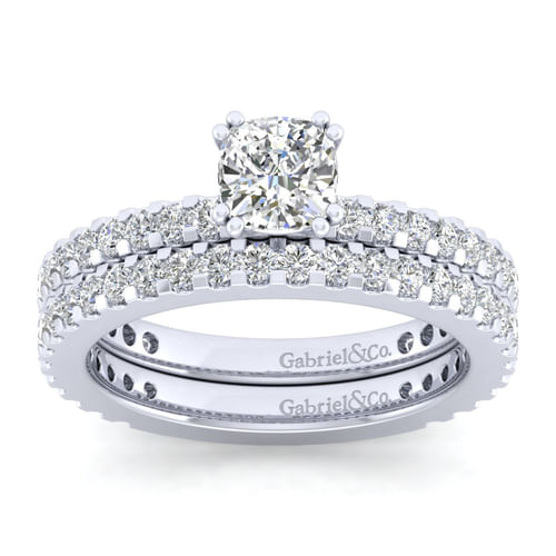 14K White Gold Cushion Cut Diamond Engagement Ring