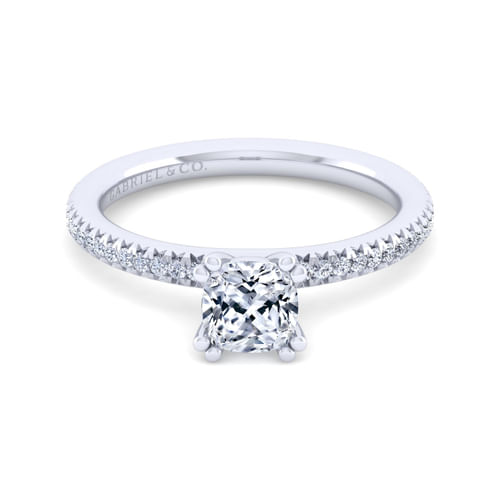 14K White Gold Cushion Cut Diamond Engagement Ring