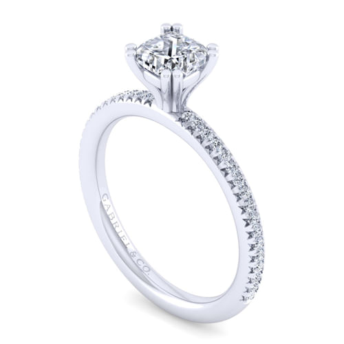 14K White Gold Cushion Cut Diamond Engagement Ring