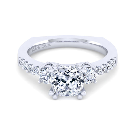 Gabriel - 14K White Gold Cushion Cut Diamond Engagement Ring
