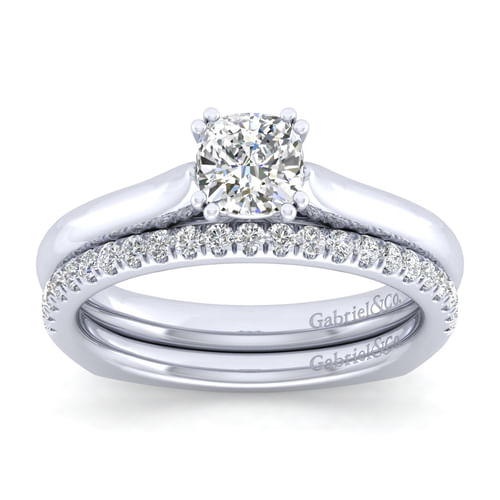 14K White Gold Cushion Cut Diamond Engagement Ring