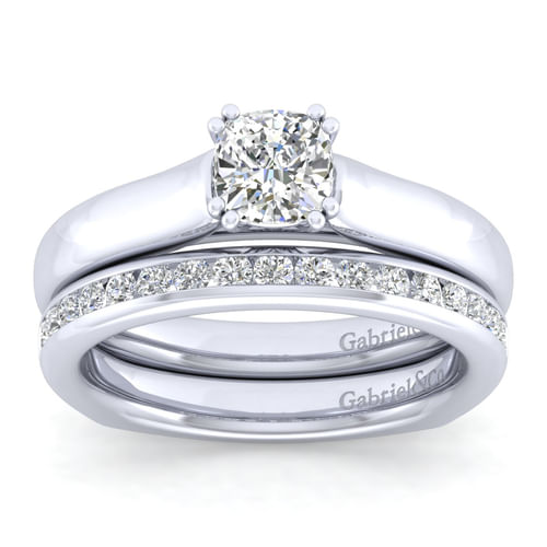 14K White Gold Cushion Cut Diamond Engagement Ring