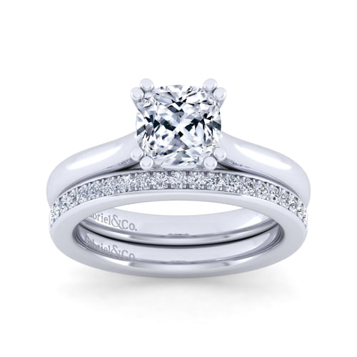 14K White Gold Cushion Cut Diamond Engagement Ring
