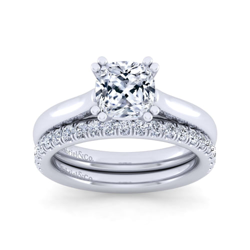 14K White Gold Cushion Cut Diamond Engagement Ring