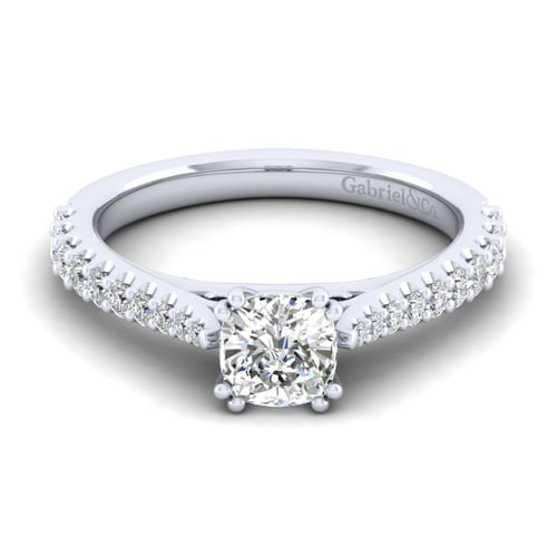 14K White Gold Cushion Cut Diamond Engagement Ring